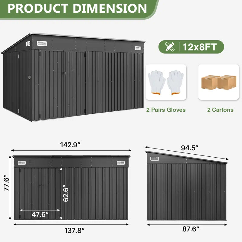 Metal Lean-To Storage Shed with Three Doors