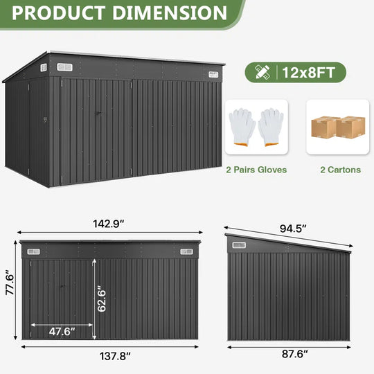 Metal Lean-To Storage Shed with Three Doors