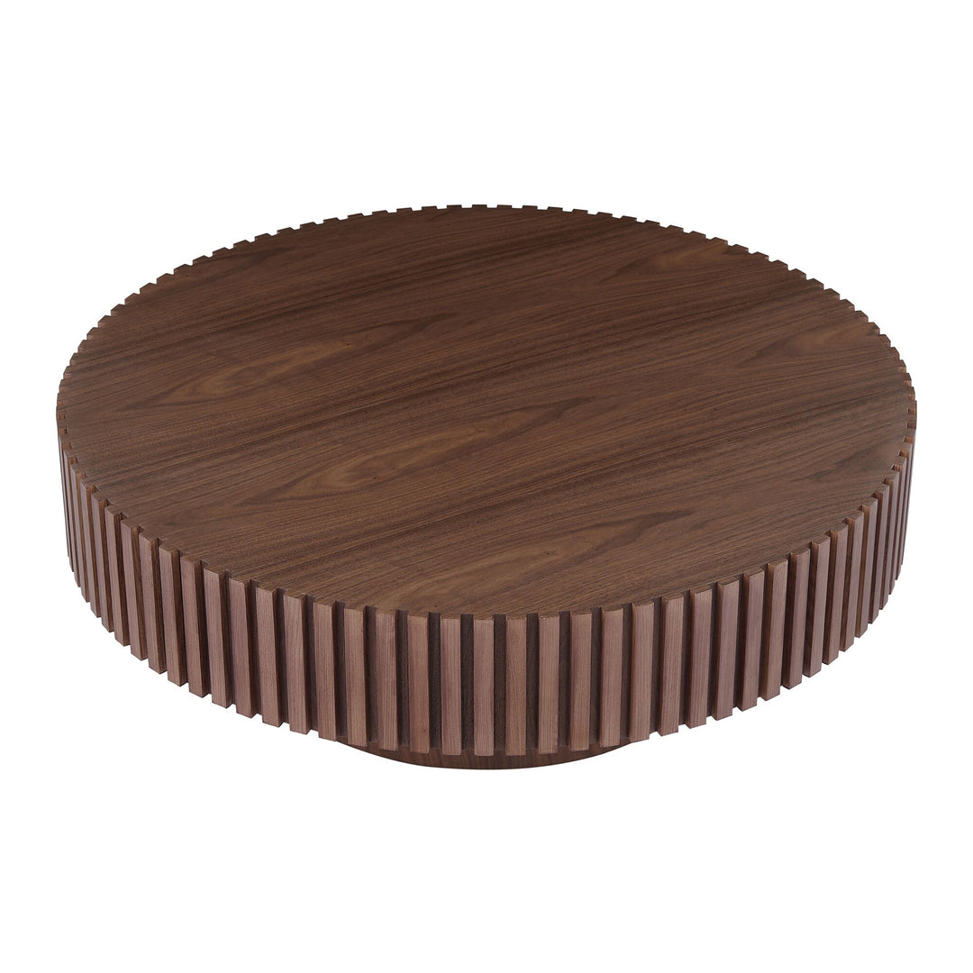 Modern Natural Black round Coffee Table with Sturdy Pedestal No Assembled