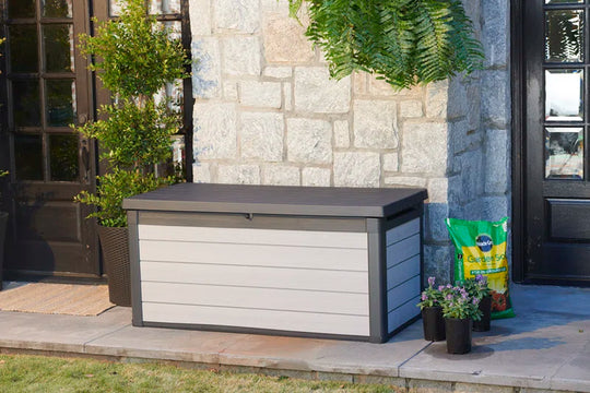Premier 150 Gallon Durable Resin Outdoor Storage and Organization Deck Box Ideal for Garden Patio Furniture and Supplies, Grey