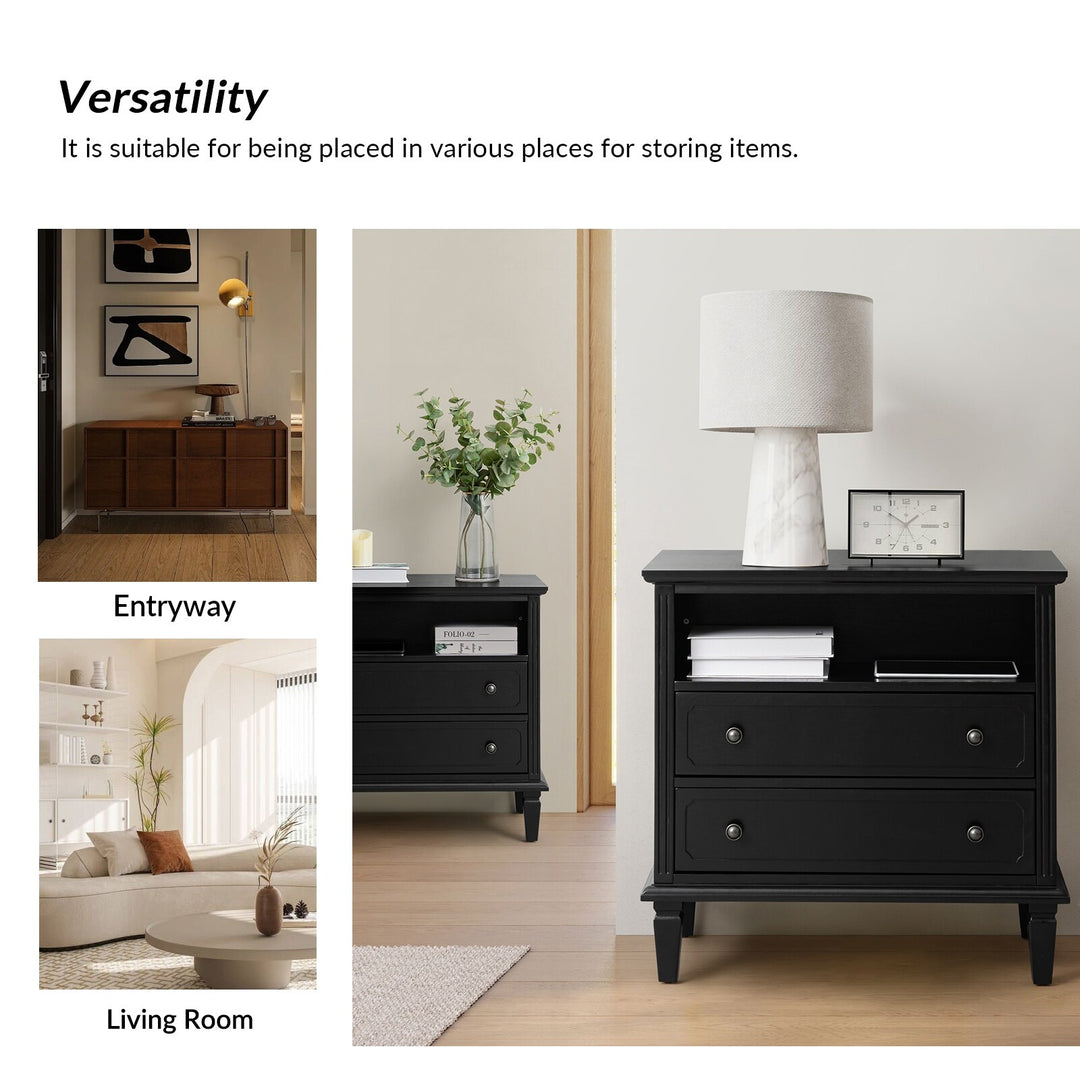 Kamilo Transitional 28''W 2-Drawers End Table with Built-In Charging Station and Solid Wood Legs by