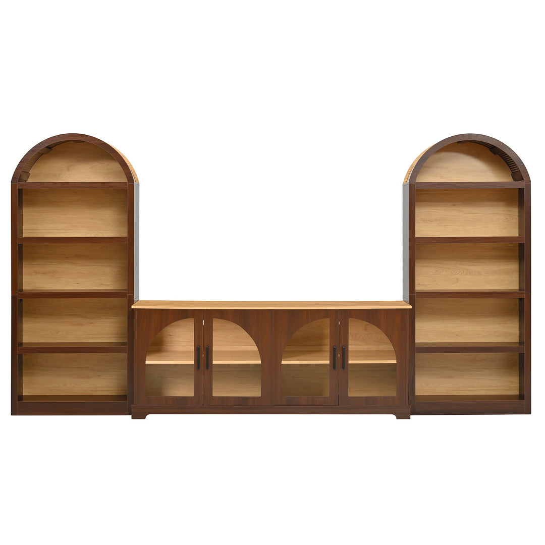 3-Piece Retro Entertainment Center for Tvs up to 70", Two-Tone Farmhouse TV Stand with Sideboard & Bookshelf