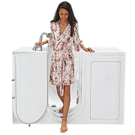 Ella Monaco 32" Acrylic Hydro Massage Walk-In Bathtub with Outward Swing Door, 5 Piece Fast Fill Faucet, 2" Dual Drain