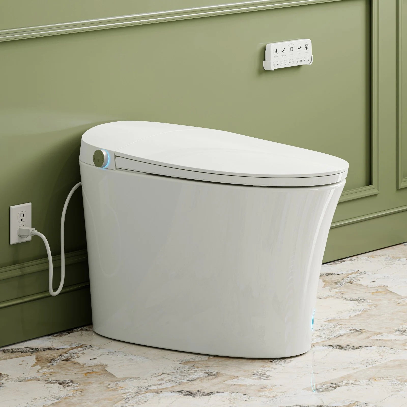 Elongated Bidet Toilet with Tank Auto Flush UVC Sterilization White - 12 Inch Rough In