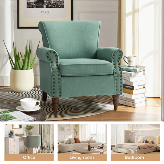 Nyctelius Upholstered Comfy Accent Chair with Turned Wooden Legs and Nailhead Trim Set of 2 by