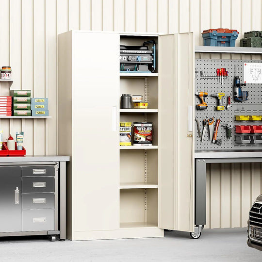 71'' H Metal Garage Storage Work Cabinet with Locking Doors and Adjustable Shelves