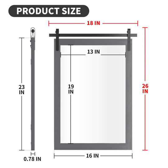 Farmhouse Barn Door Solid Wood Frame Bathroom Vanity Wall Mirror