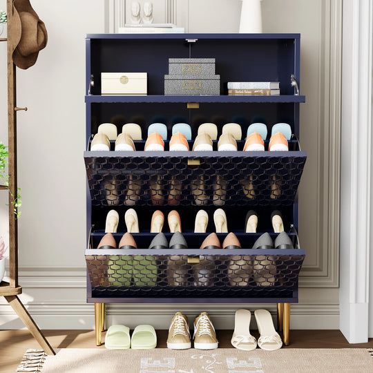 Wood 24 Pairs Shoe Storage Cabinet with 3 Flip Drawers