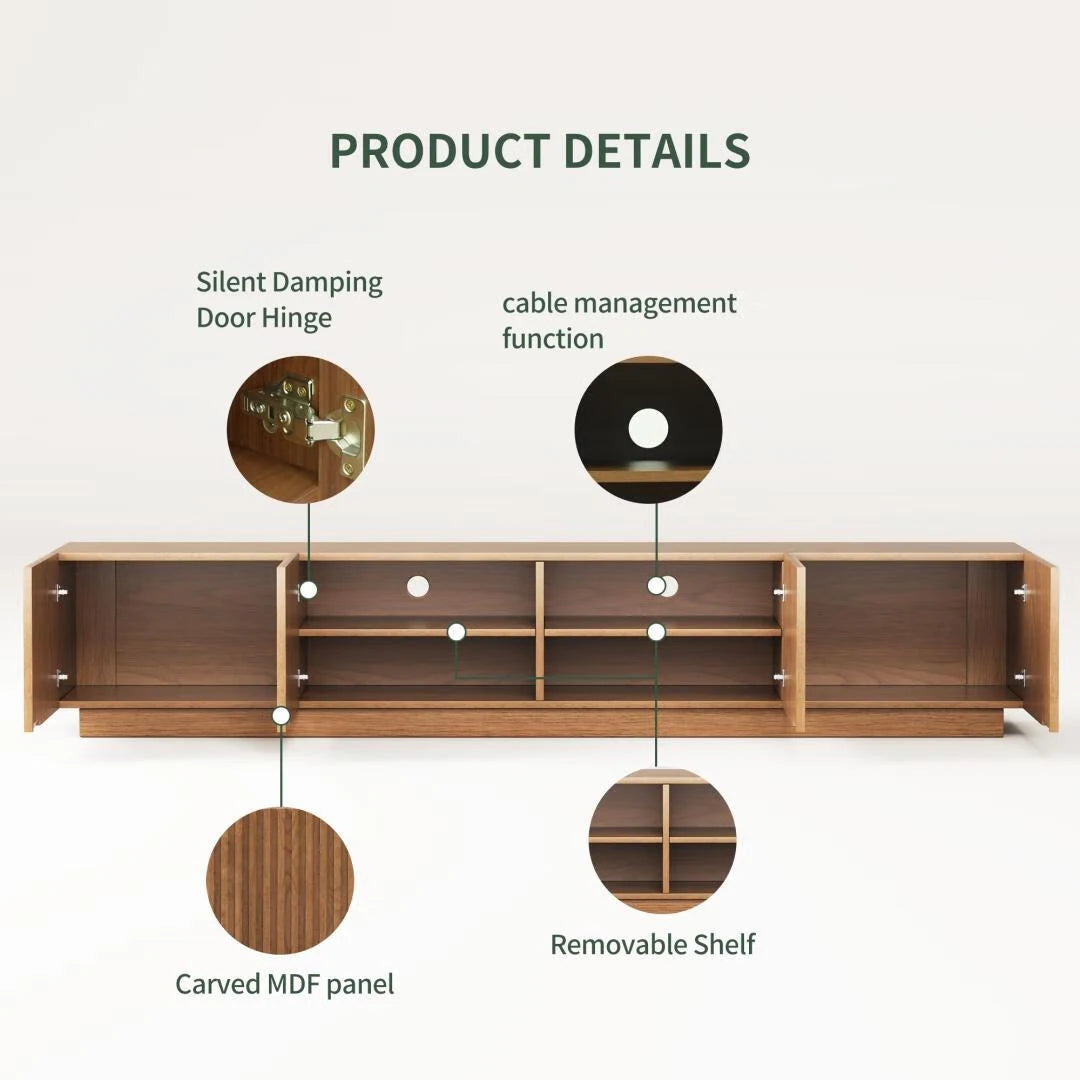 86.6" Modern Walnut TV Stand with Grille Doors & Storage for 90" Tvs - 86.6"Wx15.9"Dx17.5"H
