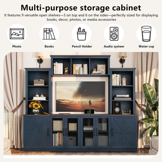 Wall Entertainment Center with Charging Station and USB Charging for Tvs