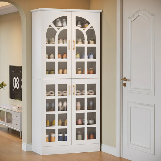 35 Pairs Tall Shoe Storage Cabinet with Doors, 8 Tiers Shoe Rack Organizer with LED Light and Adjustable Shelves for Entryway
