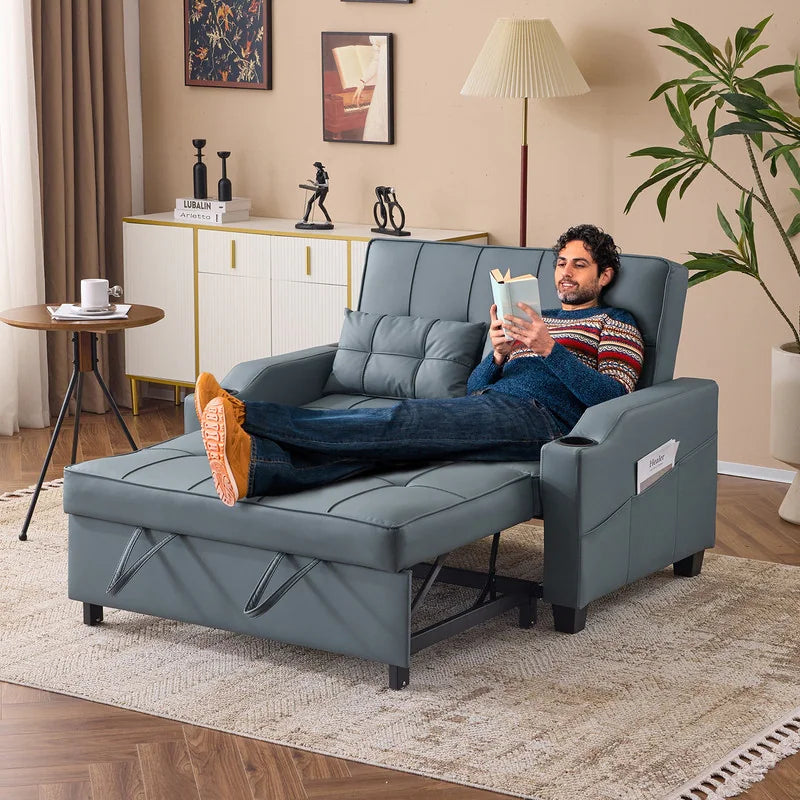 Tufted Upholstered Leather Sleeper Sofa Bed