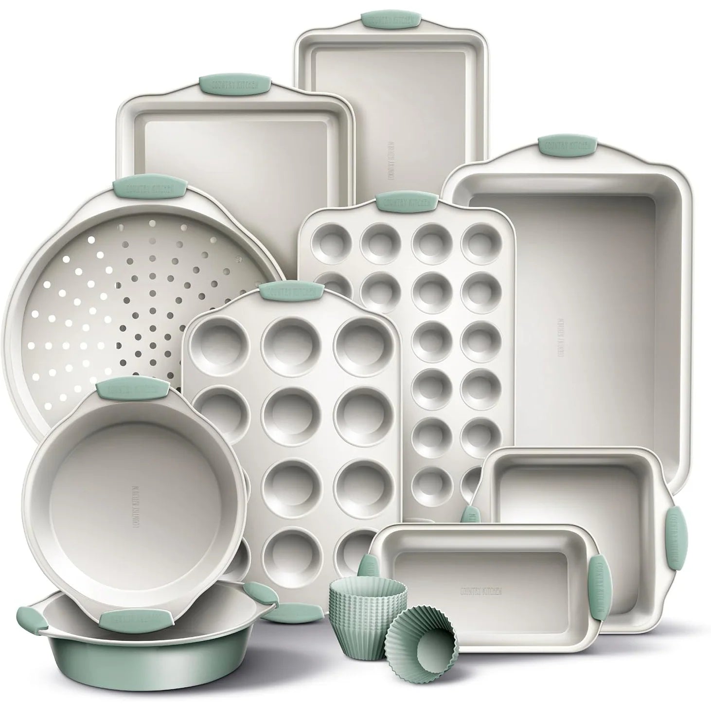 Nonstick Stackable Bakeware Set - Durable, Easy Release Baking Set- 22 Pc. Includes Silicone Muffin Cups