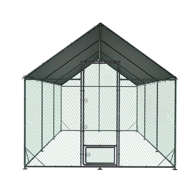Upgraded Anti-Rust Metal Chicken Coop with Run Walkin Poultry Cage Habitat with Feeding Door, Waterproof and Snow /Rain Accumulation Prevent Cover for Backyard Farm Garden