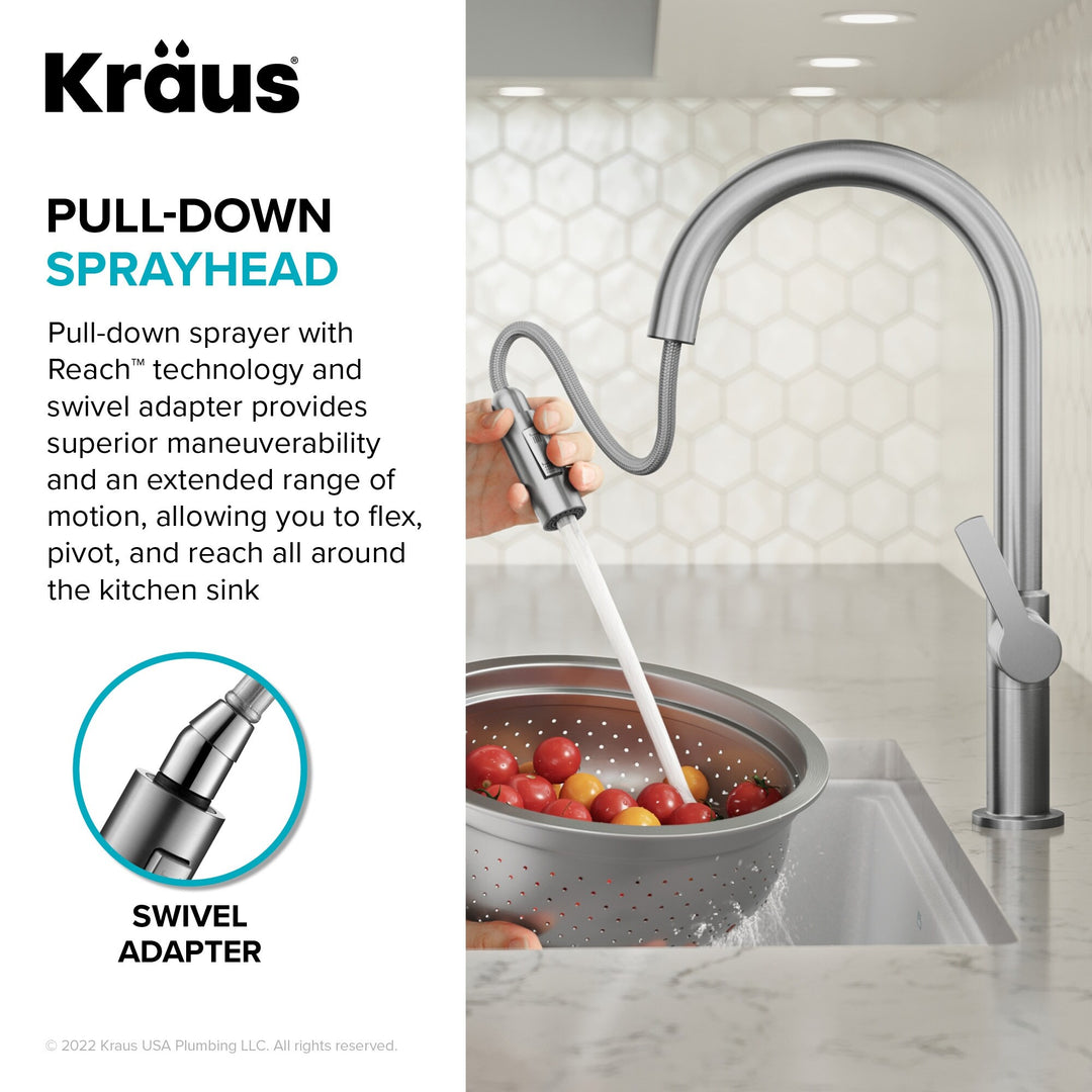 2-Function 1-Handle 1-Hole Pulldown Sprayer Brass Kitchen Faucet