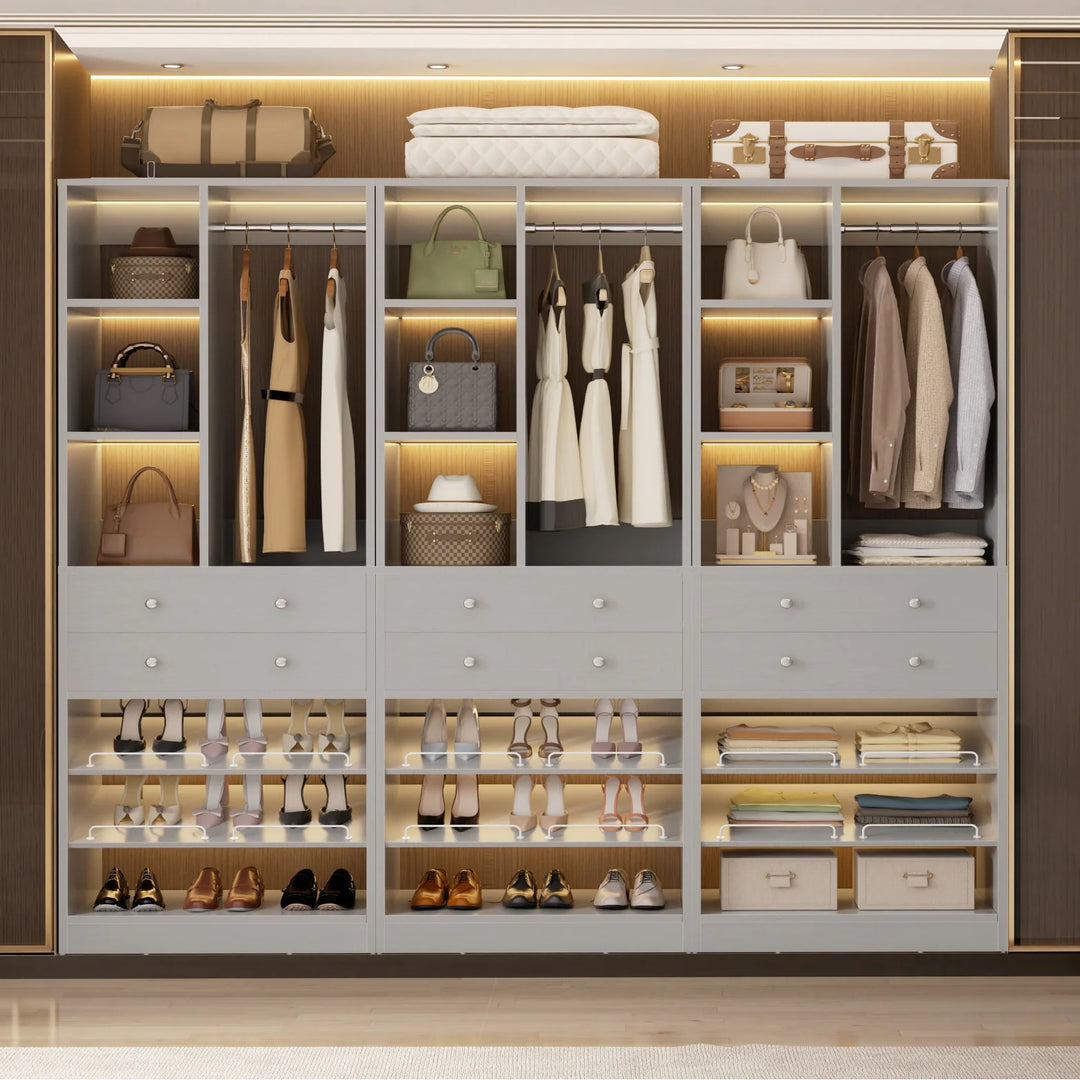 Grimm 28'' Closet Organizer with Shoe Racks and Drawers, Closet System with Hanging Rod and Adjustable Shelves