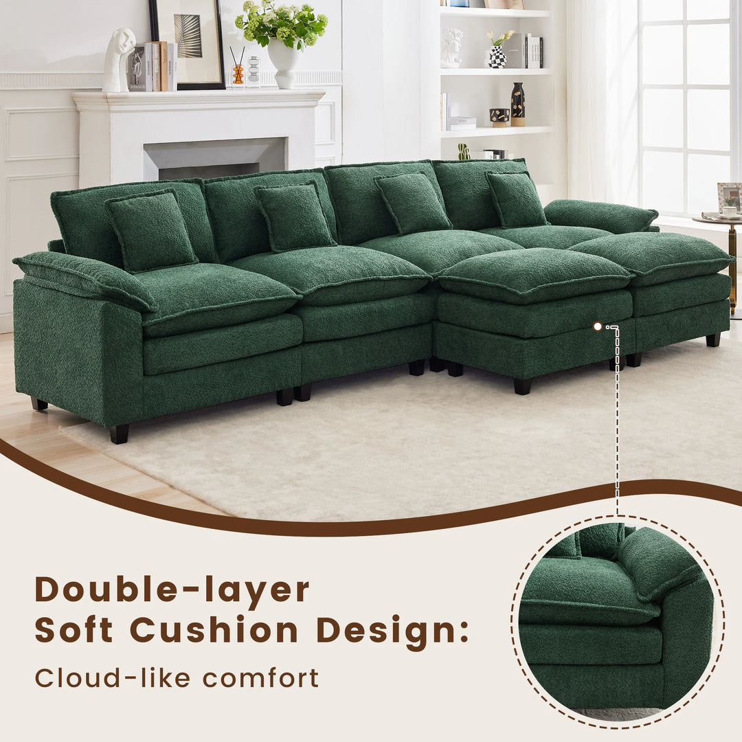 Modular Chenille Sectional Sofa with Ottomans, Deep Seat, Wide Padded Armrests, 2-Seat / 3-Seat / 4-Seat Options