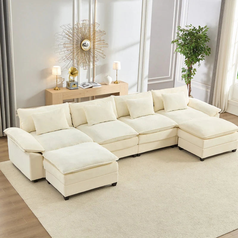 Modern 156''Oversized U-Shaped Modular Sectional Sofa with 2 Ottomans,6-Seat Cloud Couch,Chenille Sofa Sleeper Deep Seat Couches