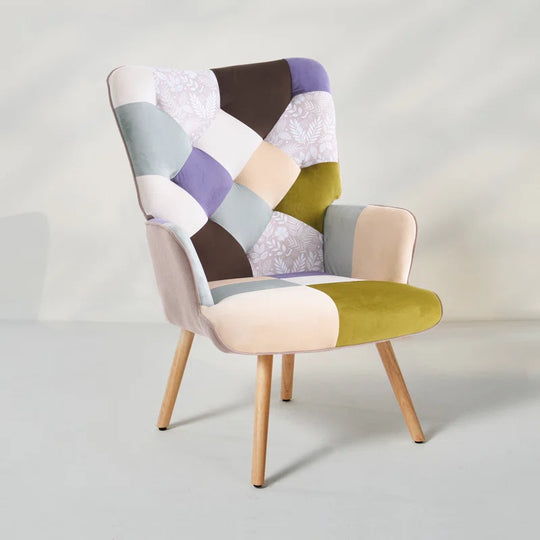 Heidegard Floral Accent Chair Modern High Back Arm Chair, Colorful Patchwork Reading Chairs for Bedroom