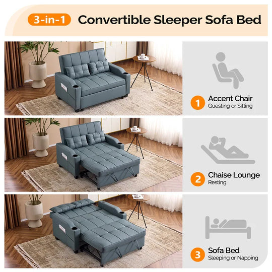 Tufted Upholstered Leather Sleeper Sofa Bed