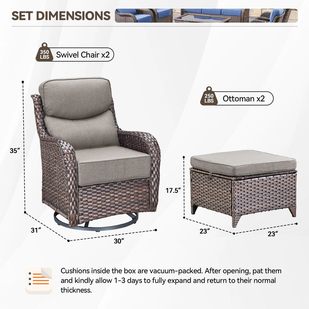 Outdoor Patio Sofa Swivel Chair with 6-Inch Thick Cushions Set
