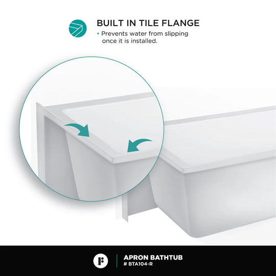 Acrylic-Fiberglass Soaking Bathtub, White. Alcove/Apron Front