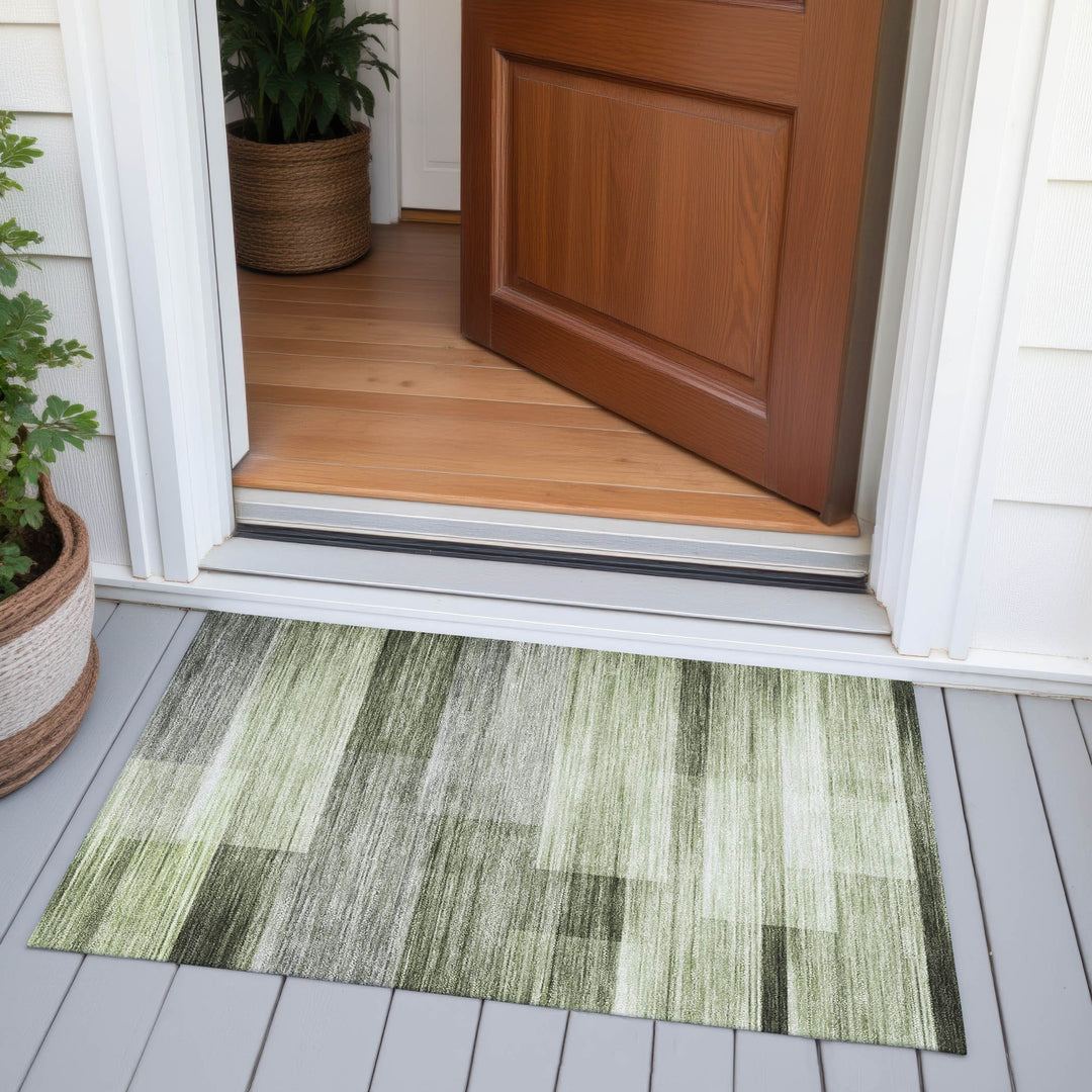 Machine Washable Indoor/Outdoor Geo Blocks Chantille Rug