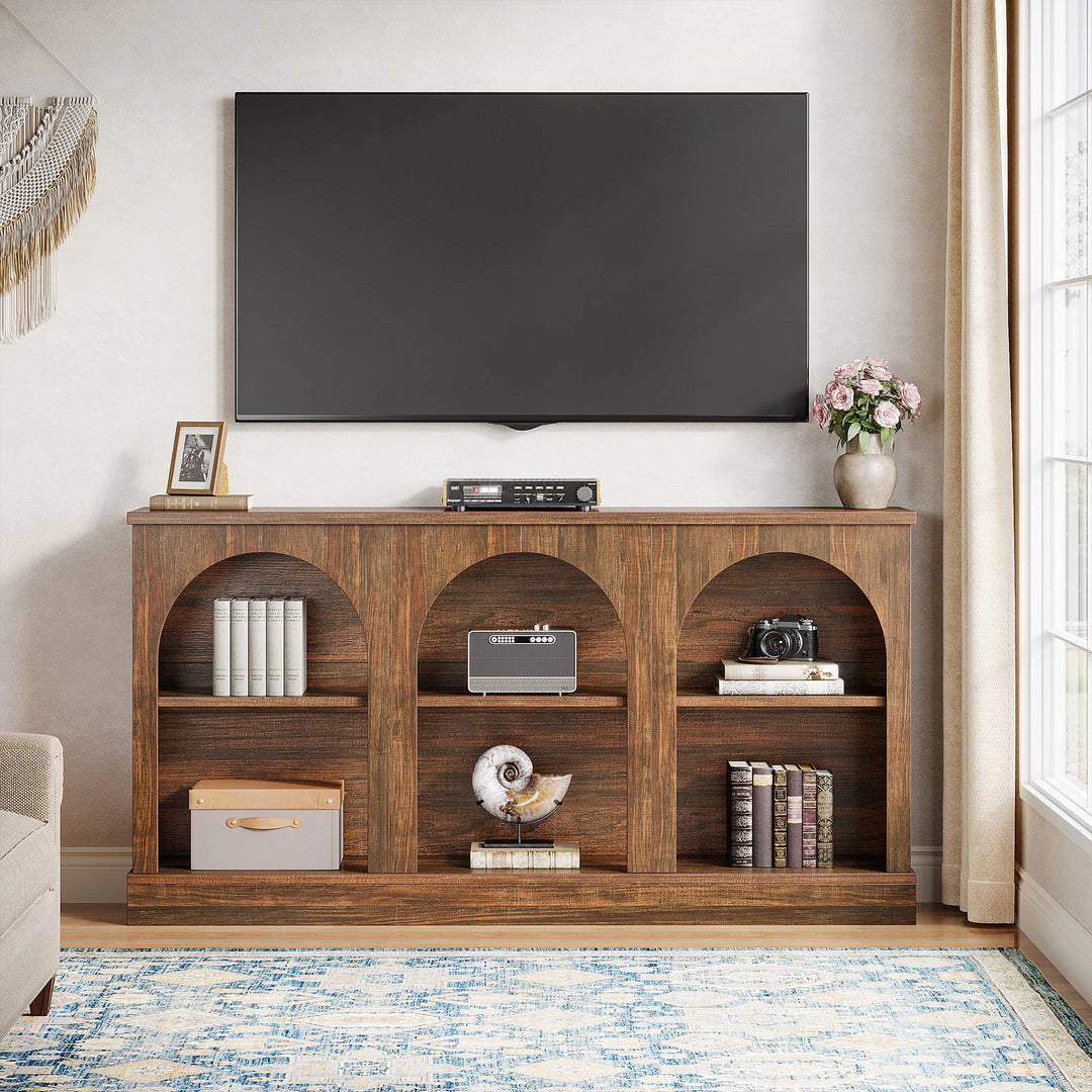 Farmhouse TV Stand for Tvs up to 65 Inches, Farmhouse Entertainment Center with Storage