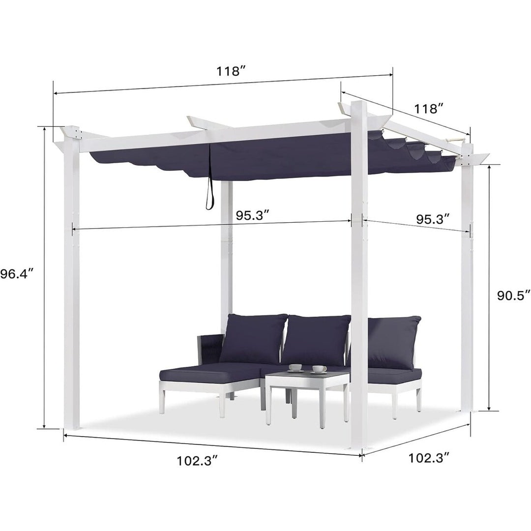 Gazebo Outdoor Retractable White Heavy-Duty Aluminum Pergola with Extra Top Roof