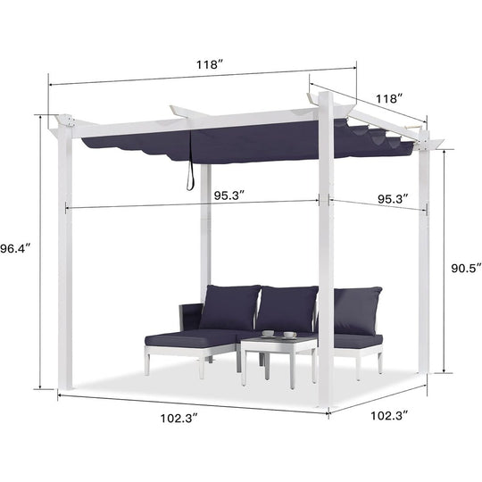 Gazebo Outdoor Retractable White Heavy-Duty Aluminum Pergola with Extra Top Roof