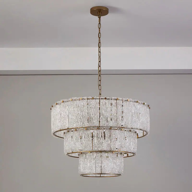 8-Light 3 Tiered Glass Chandelier Pendant Lights - W27.75" X H85"