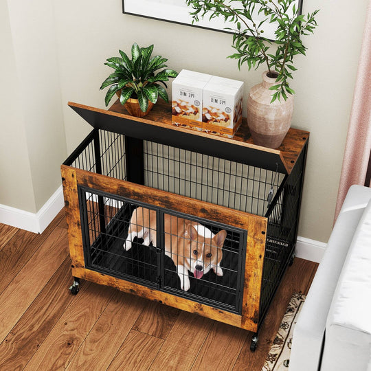 Dog Crate Furniture Industrial Dog Kennel W/ Flip-Up Top