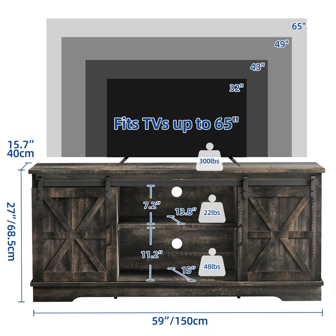 Farmhouse TV Stand with Barn Door Media Console Entertainment Center with Storage Cabinets
