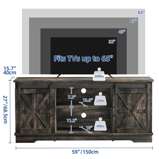 Farmhouse TV Stand with Barn Door Media Console Entertainment Center with Storage Cabinets