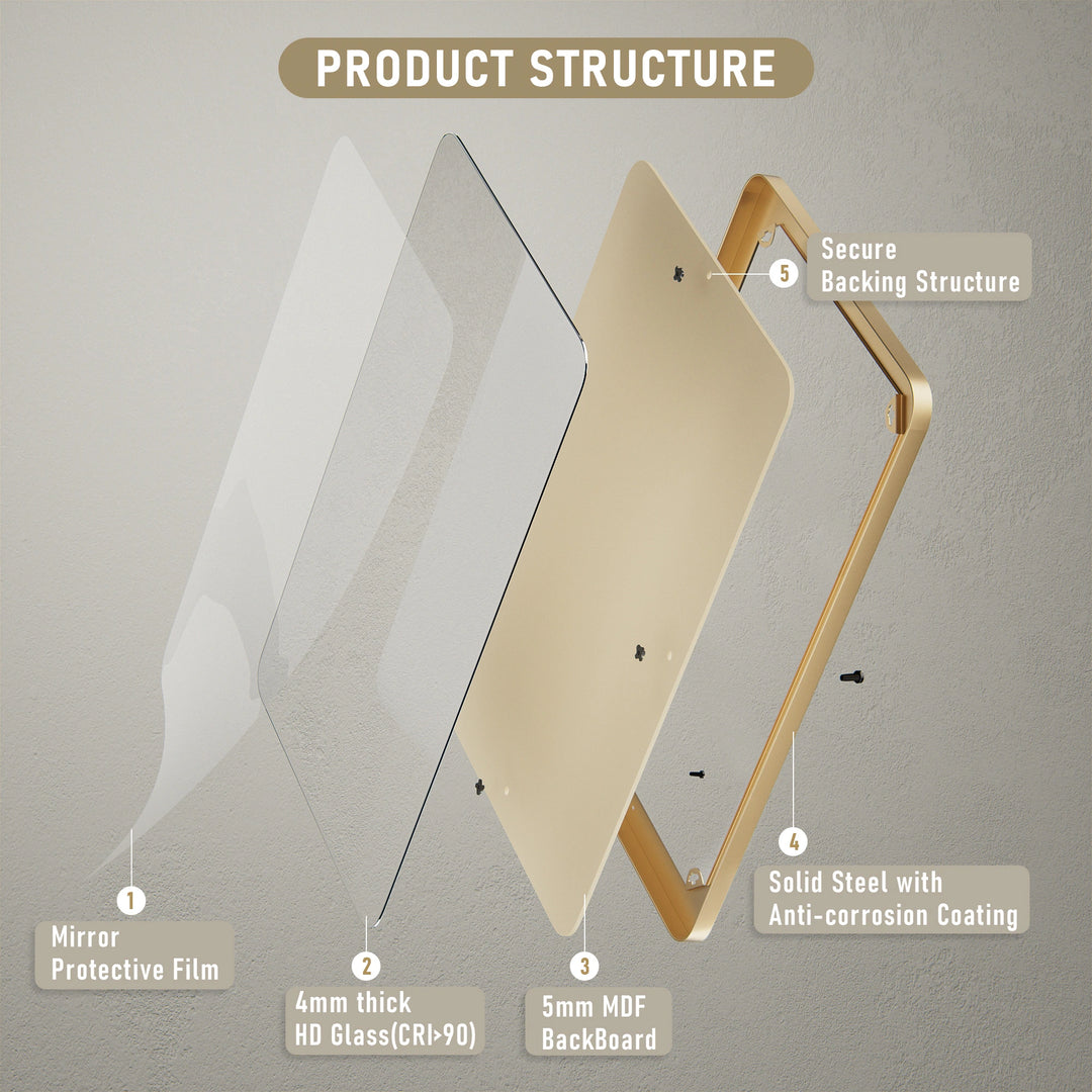 Modern Rounded Rectangle Metal Frame Wall Mirror