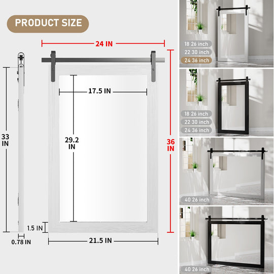 Farmhouse Barn Door Solid Wood Frame Bathroom Vanity Wall Mirror