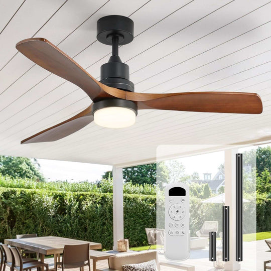 Sofucor 42"/48"/ 52"/60"Noiseless Walnut Wood Ceiling Fan with Remote Control, Integrated Light Optional