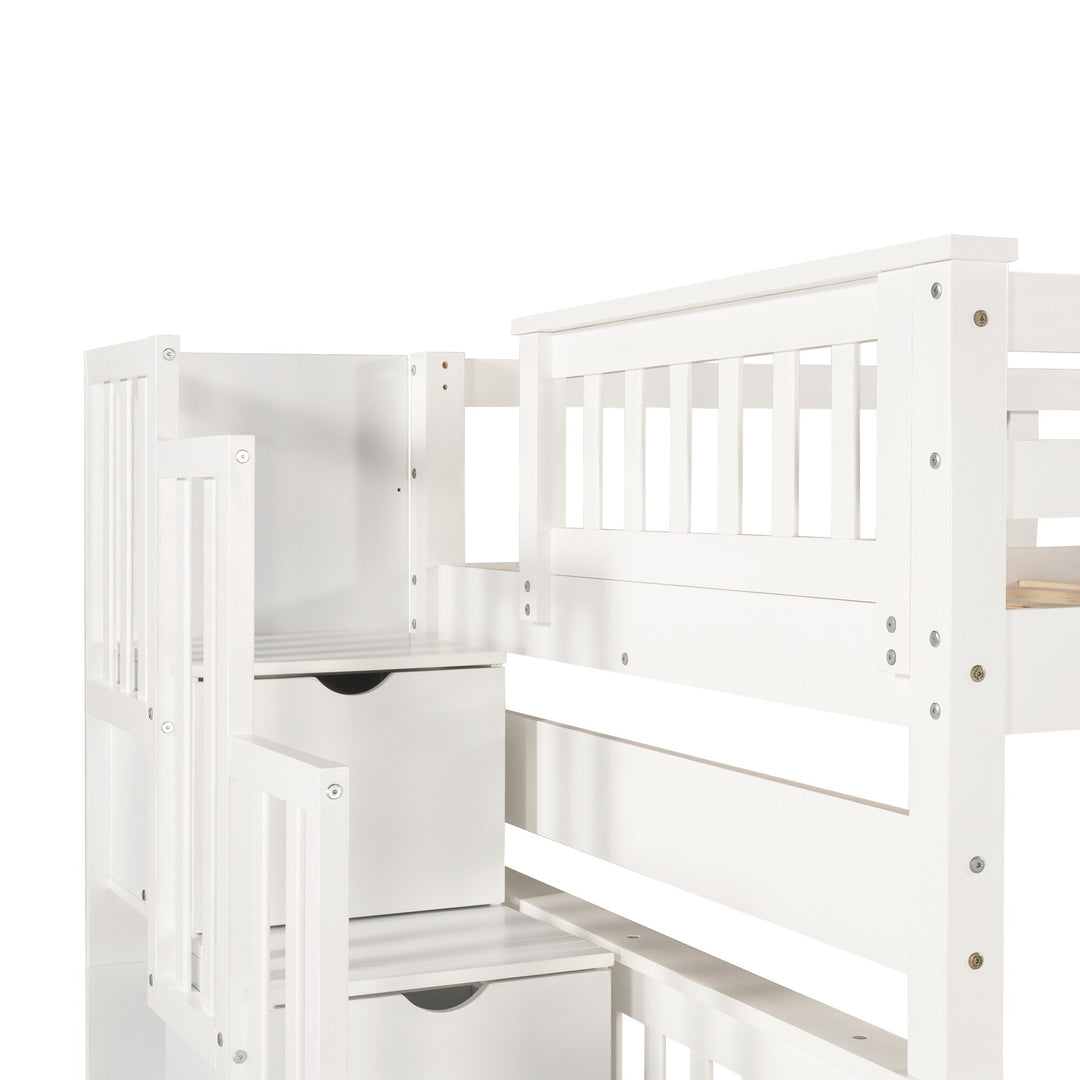 Full over Full Bunk Bed with Shelves and 6 Storage Drawers, Gray