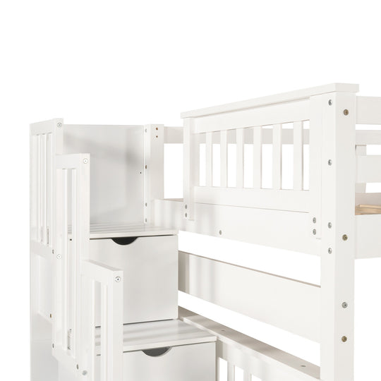 Full over Full Bunk Bed with Shelves and 6 Storage Drawers, Gray