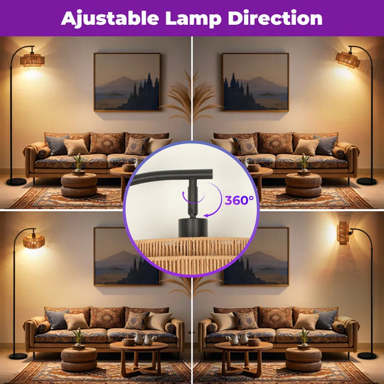 Aarzo 69.6" Arched Rattan Floor Lamp with LED Light and Remote Control
