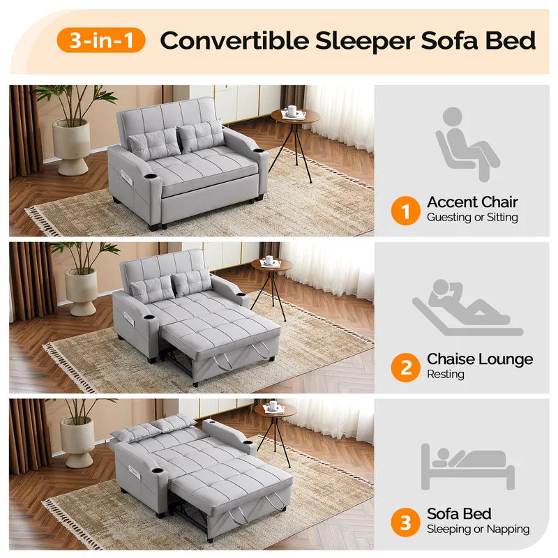 Tufted Upholstered Leather Sleeper Sofa Bed