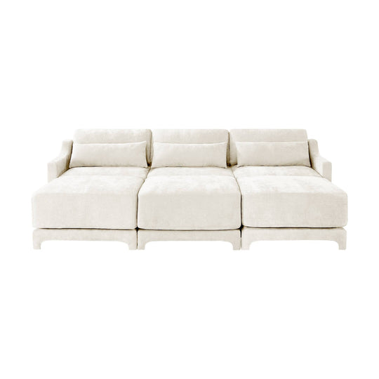 Modern Chenille 4-Seater Sofa with 2 Ottoman, Lumbar Cushions, Ergonomic Backrest, High-Resilience Spongeand Tufted Armrests