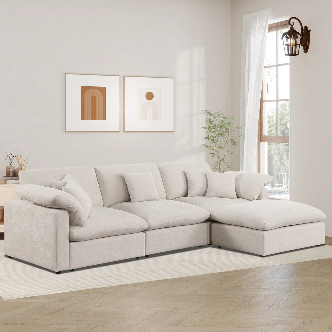 Modern 117" L Shape Sectional Sofa Cloud Couch with Removable Ottoman