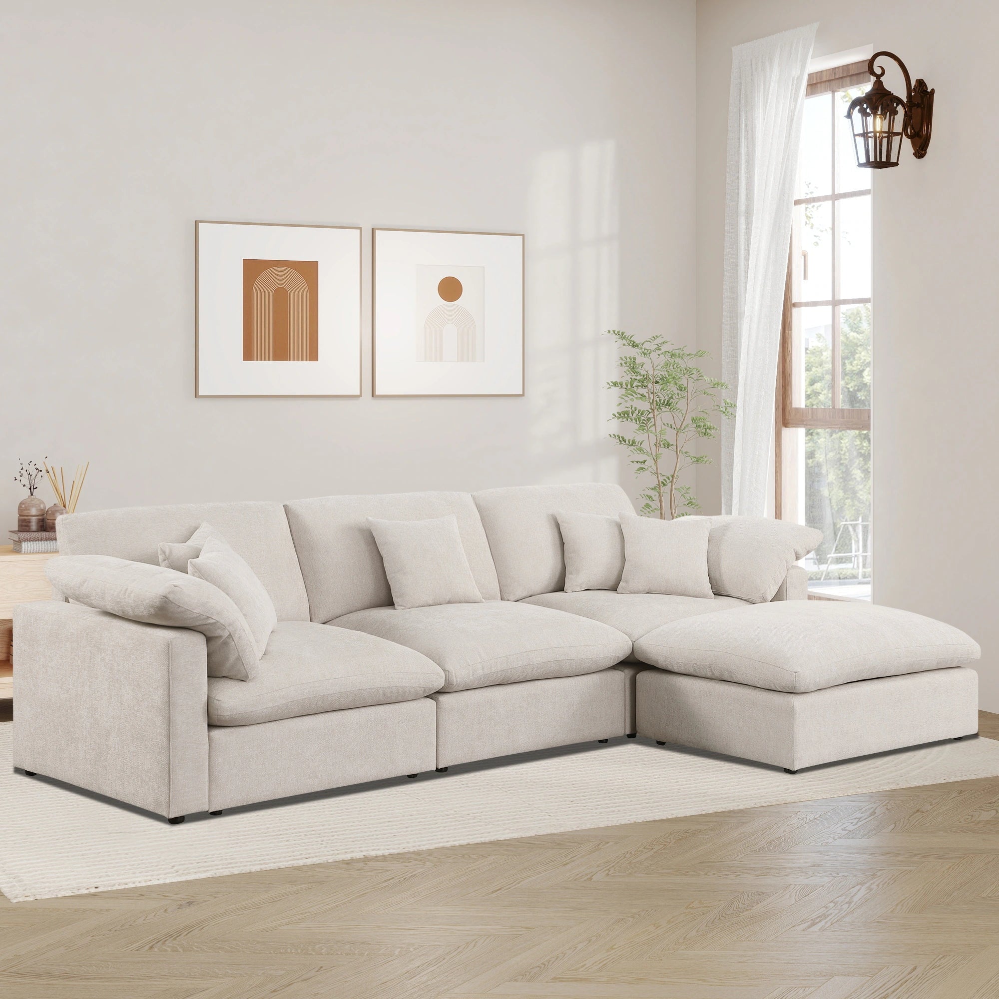 Modern 117" L Shape Sectional Sofa Cloud Couch with Removable Ottoman
