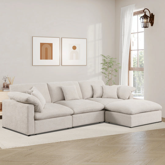 Modern 117" L Shape Sectional Sofa Cloud Couch with Removable Ottoman