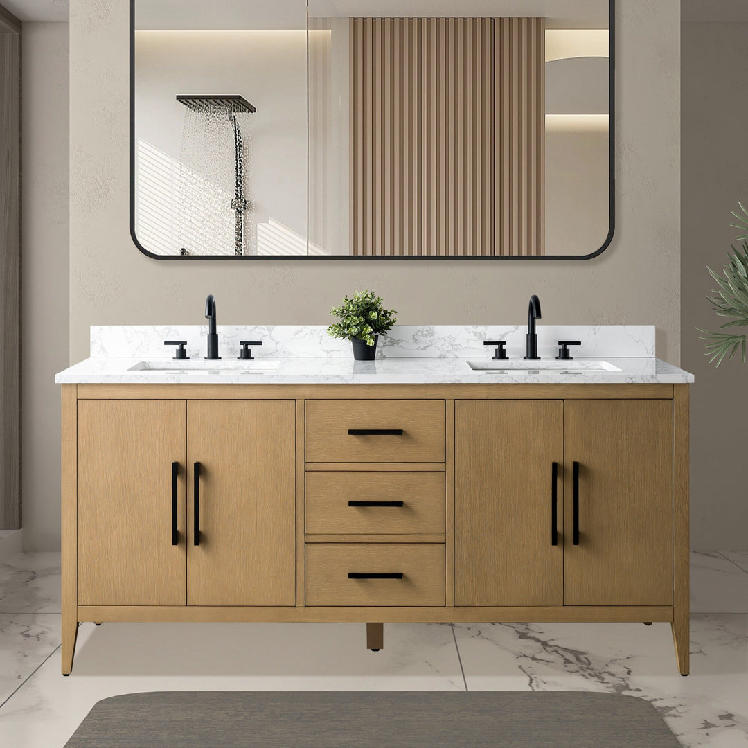 72" Double Sink Bathroom Vanity Cabinet with Engineered Marble Top