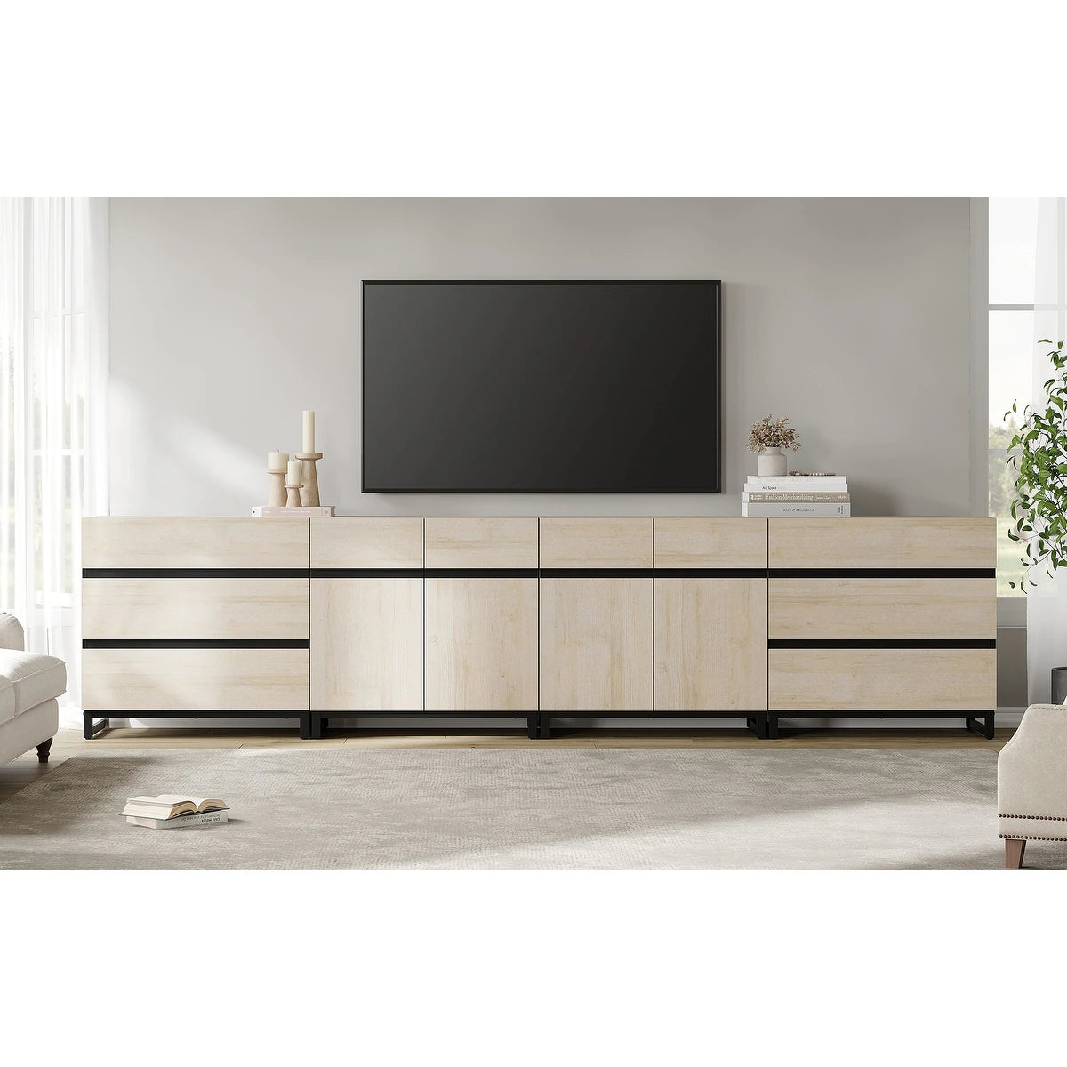 Modern TV Stand for Tvs up to 120 Inches, 4-In-1 Media Console with 6 Drawers and Adjustable Shelves, Entertainment Center