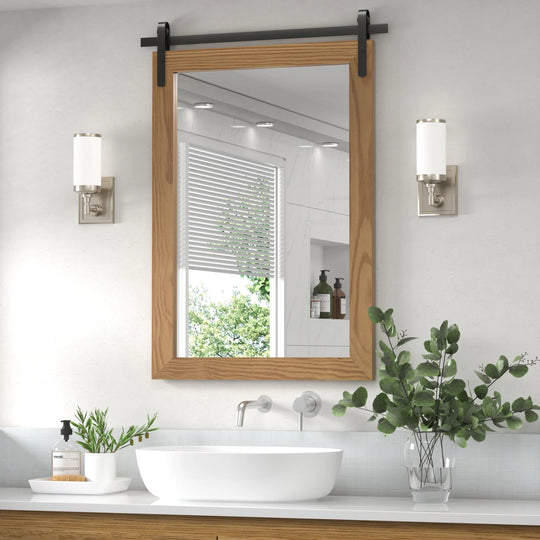 Farmhouse Barn Door Solid Wood Frame Bathroom Vanity Wall Mirror