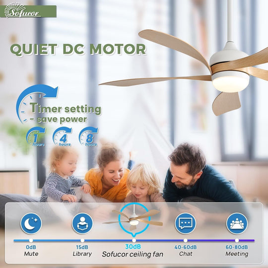 Sofucor 45/52 Inch Ceiling Fan with Remote & Lights Quiet DC Motor 5 Blade High CFM Modern Fan