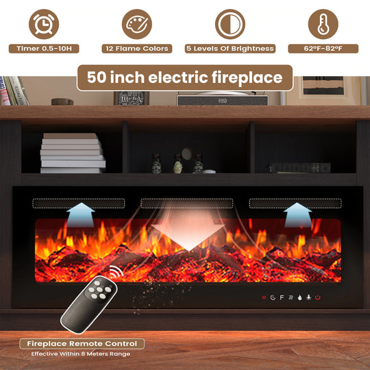 70" TV Stand with Electric Fireplace Heater, Media Entertainment Center Console for Tvs up to 80" with Storage Cabinet